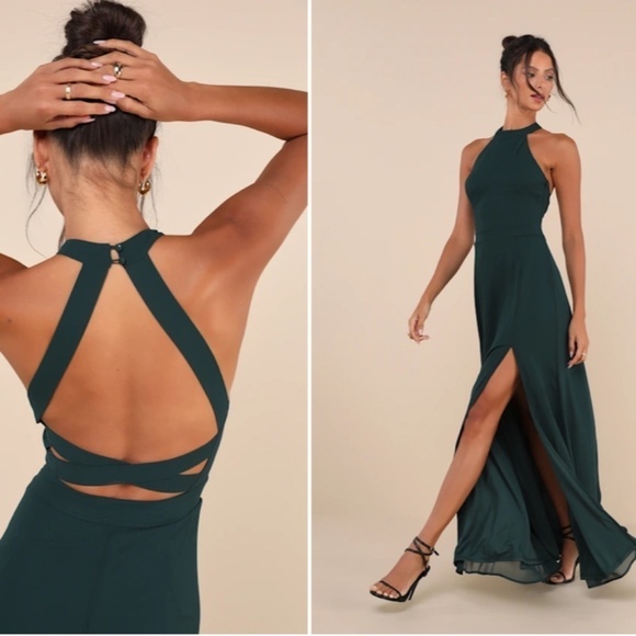 LULU's Sexy Prom Special Event Wedding Bridesmaid Flowy Chiffon Gown NWOT - Picture 4 of 4